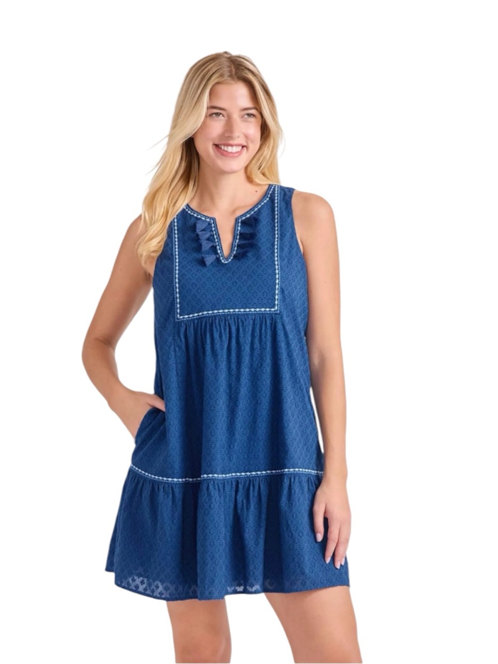 NWT Tommy Bahama Tassel Trim Cotton Cover-Up Dress, Indigo Tide XL